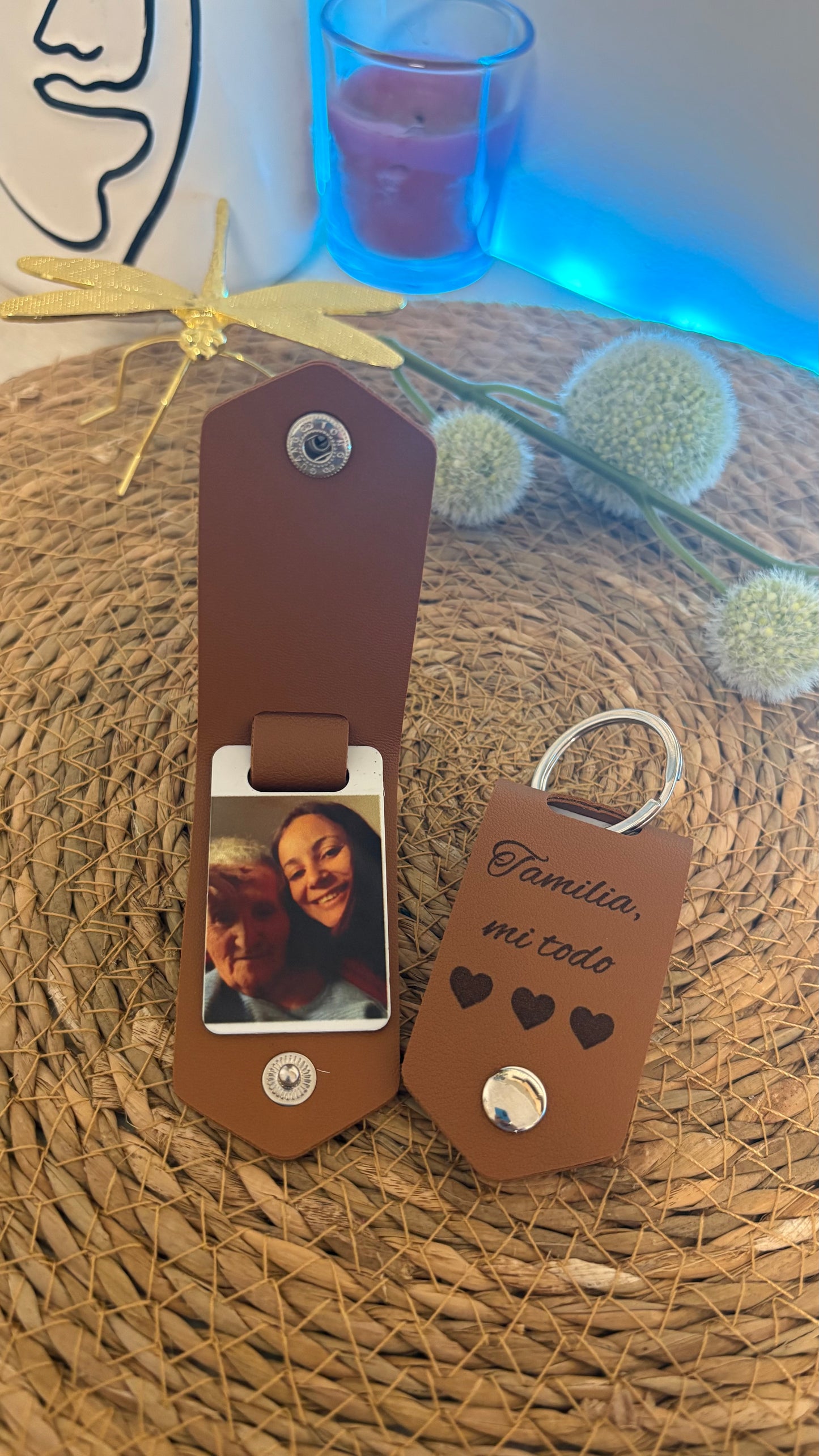 🔑 Llavero de cuero grabado con foto interior