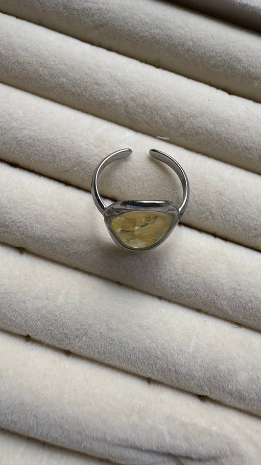 Anillo con flores preservadas encapsuladas 🌸✨- Margarita amarilla