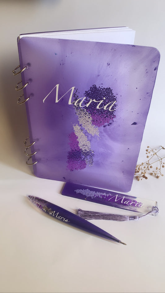 Pack libreta+ boli+ marcapáginas  resina personalizable