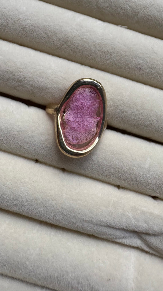 Anillo con flores preservadas encapsuladas 🌸✨- Hortensia Rosa