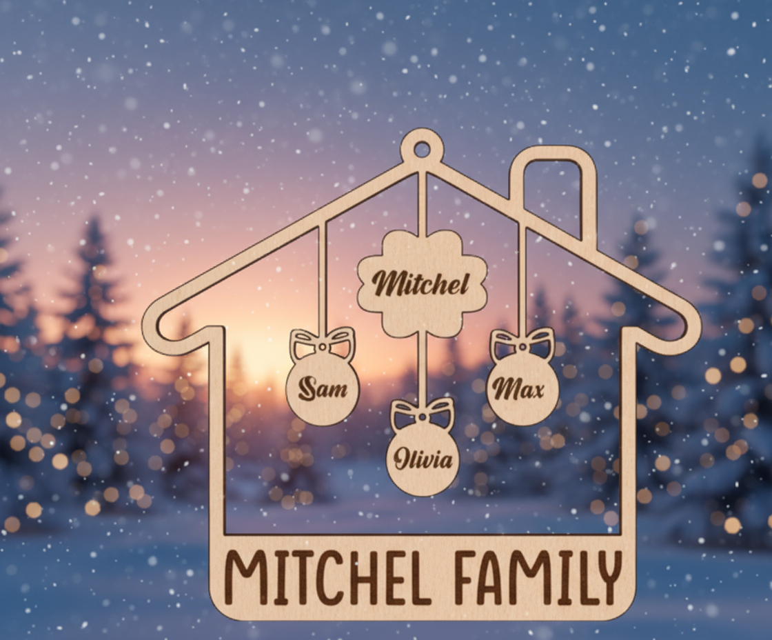 Adorno Familiar en Forma de Casa de Madera Personalizada